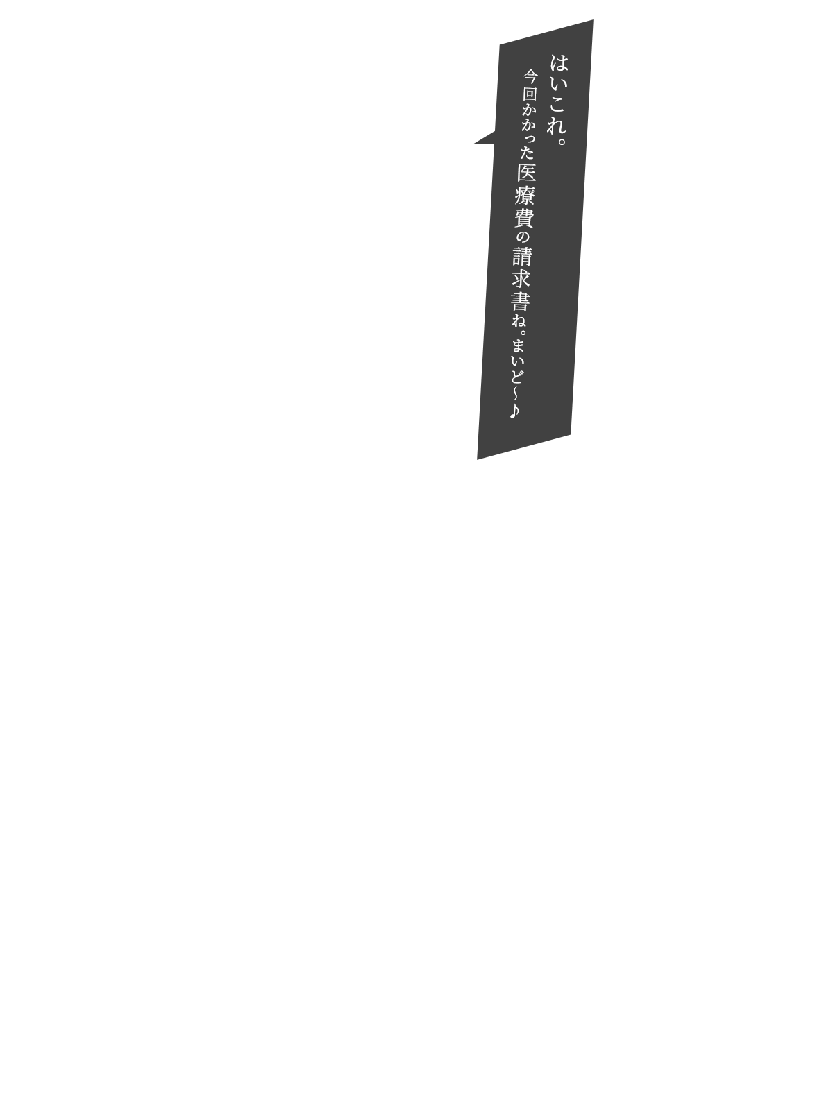 はいこれ。今回かかった医療費の請求書ね。まいど～♪